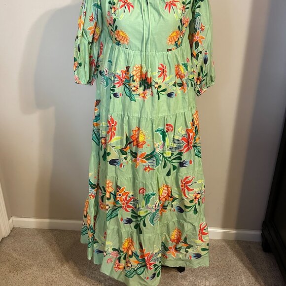 ANTHROPOLOGIE FARM RIO OFF THE SHOULDER TIERED FLORAL BEADED MIDI DRESS SM E/P - Picture 4 of 9